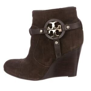 Tory Burch - Brown Suede "Aaden" Wedge Ankle Booties W/ Logo size 5.5